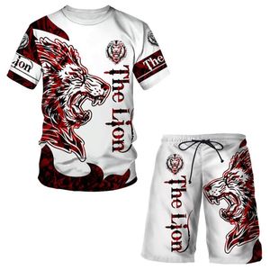 Maschile taglie forti per tees sport tute da 2 pezzi set di abiti 3d stampa 3d leone digitale tigre corto top tees pantaloni da spiaggia estiva 2022 casual 272a