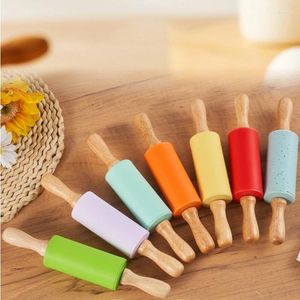 Baking Tools 7 Colors Non-Stick Silicone Rolling Pin Dough Flour Roller Wooden Handle Pastry Kids DIY For Pasta Cookie Making