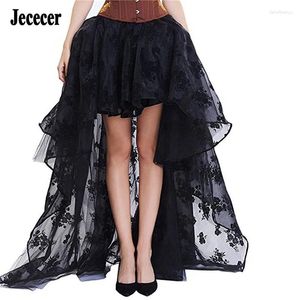 Röcke sexy Spitze Asymmetrisch Gothic Clothing Vintage Steampunk Long Typ High Taille Damen Schwarze Unterteile