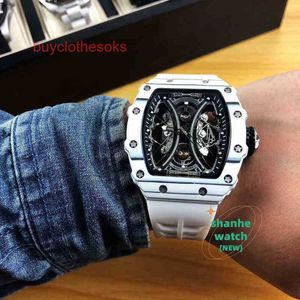RM Watch Date Business Leisure White Carbon Fiber Hollowed Out Full-Automatic Mens Mechanical Watch Domineering Fashion Tide Personlighet Verokera