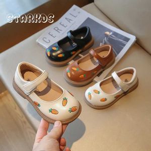 Flat shoes Cute Carrot Embroidery Ballet Flats Girls White Pu Leather Dress Shoes Baby Kids Spring New Thick Sole Mary Jane Zapatos WX5.28