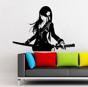 Samurai Schoolgirl Katana Japanine Anime Anime Wall Sticker Vinyl Interior Art Home Decor Room Decals Removable Mural 4045 2014549062