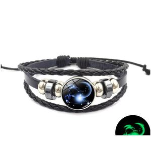 Bracelets de charme brilham na pulseira escura de couro 12 zodíaco de couro de 18 mm de gengibre para homens jóias de jóias de moda entrega dhoht
