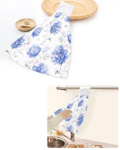 Towel Blue Watercolor Flowers Retro White Hand Towels Home Kitchen Bathroom Hanging Dishcloths Loops Soft Absorbent Custom Wipe