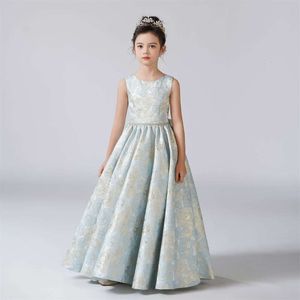A- 라인 장미 패턴 꽃 소녀 드레스 소매 소음 어린이 생일 공주 가운 L2405를위한 Dideytttawl o-Neck 드레스
