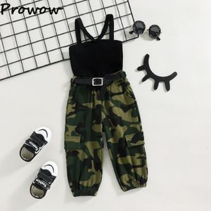 Prowow Camouflage Clothing Set For Girls Outfit Crisscross T-shirts+ Army Pants With Belt Children Baby Military Uniform