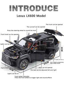 Diecast Model Cars 1 24 Lexus LX600 LX570 LX500 Alloy Car Model Sound and Light Pull-Back Toy Car Off-Road Vehicle Boy Collection Giftor