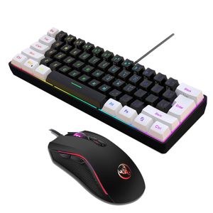 HXSJ V700BW A869 Keyboard Keyboard Myszka 61-klawisz Płytkowe podświetlenie RGB Klawiatura Klawiatura Kolorowa LED Myszka gier 3200dpi Mysz 240529