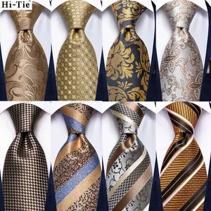 Neckband Hi Tie Champagne Gold Bar Paisley Solid Color Mens Silk Wedding Tie Fashion Design Halsband Mens Hanky ​​Cufflinks Business Party Q240528