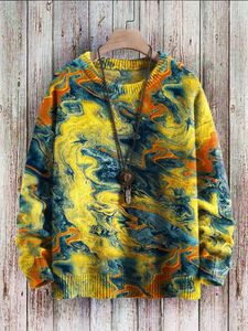 Męskie swetry zimowe unisex swobodny dzianin sweter retro sztuka wzór 3D nadrukowana moda moda CREWNECK BELSHIRT KMY40