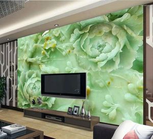 Wallpapers Custom Any Size Mural Wallpaper Design Of Jade Carving Peony Flower Backdrop Living Room 3d Painting