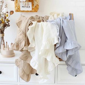 Täcken täcker muslin swaddle crinkle bomullsdue ruffle baby burp dukar baby filt kasta filt muslin blöjor babi badhandduk wx5.28