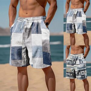 Herren Shorts 3D Printed Casual Vintage Plaid Urlaubsstrandhosen für Männer lose