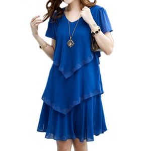 プラスサイズのドレス新しい夏の女性ゆるい半袖フリルシフォンドレス衣料品Vestidos S-5XLヴィンテージVestidos 228d