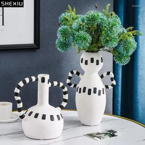 Vases Creativity Abstract Artwork Ceramic Twist Handle Flower Pot Decorative Arrangement Flowers Vase Nordic Home Decor