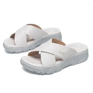 Slippers Summer Women 3cm Platform 4cm Wedges High Heels Korean Sandals Lady Slip On Solid Color Comfortable Shallow Fashion Beach Slides