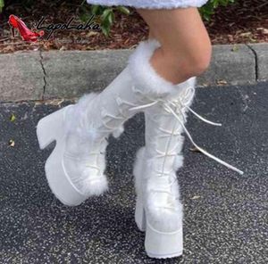 Boots Lapolaka 2022 Fashion Platform High Heel Knee High Boots Lace حافظ على دافئة With Goth Punk Women Shoes T220915940998