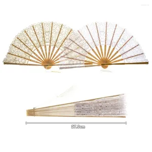 Decorative Figurines Folding Fan Hand Lace Cloth DIY Chinese Wooden Bamboo Antiquity Painting Wedding Dancing Party Decor