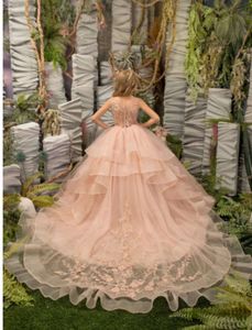 New Flower Girl Dresses Blush Pink First Communion For Girls Ball Gown Cloud Beaded Pageant Gowns Vestido De Daminha