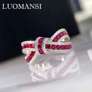 Luomansi Natural Ruby Bow Gemstone Ring S925 Sterling Silver Romantic Woman Anniversary Party High Jewelry 240528
