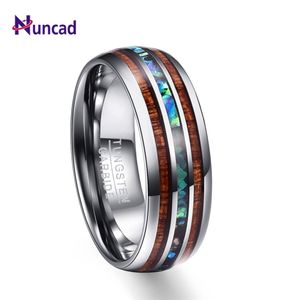 Nuncad US Size 8mm Hawaiian Koa Wood and Abalone Shell Tungsten Carbide Rings Wedding Bands for Men Comfort Fit 5-14 210701 2966