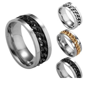 Bandringar 5Colors Rostfritt stål Mens High-end Boutique Gold Black Sier Chains Rotatable Finger Ring For Women Fashion Jewelry Drop Dhte6