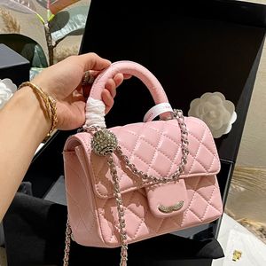 Mini Mini Saco de aba quadrado com alça de diamantes Ball Silver Hardware Lampskin Leather Matelasse Chain Luxury Tote ombro Cross Body Bolet Cartet 17cm