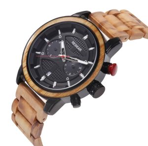 Luxury Metal Wood Watch for Men Chronograph Multifunktionell kalender Datum Mens Trä Metal Band Strap Man Male Wristwatch Quartz 3207595