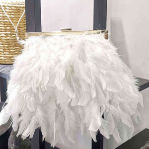 Axelväskor Tote Designer Party Purse Elegant Women Feather Handbag Evening Clutch White Pearl Chain FTB310 1122 230D