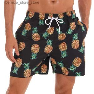 Herren Shorts Einfache Ananas -Grafik -Strand -Shorts Hosen Männer 3d Druckbrett Shorts Sommer Hawaii Badeanzug Schwimmstämme Kühle Eis Shorts Q240529