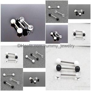 Pierścienie językowe 100pcs Acryl Ball Język/ Pierścień Nipple Barbells Bar 14G16mm Retiners Body Reting Jewelry 14GX16mmx6mm/ 6 mm Drop Dhym2