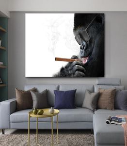 Posters de fumo de macacos pintura de parede preta e branca para sala de estar decoração de casa imagens de tela de animais sem quadro5244338