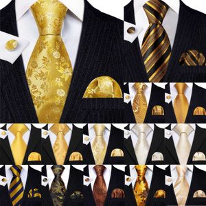 Neck Ties Barry. Golden Silk Mens Tie Hanky Cufflinks Set Yellow Beige Orange Luxury Jacquard Necklace Suitable for Mens Wedding Business Parties Q240528