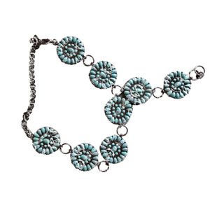 Katherine Factory Mommy and Me Solid Oval Metal Adjustable Wtern Concho Turquoise Belt 340T