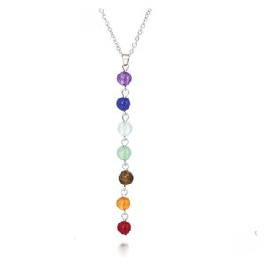 Hänghalsband 7 chakra pärlor halsband med riktiga stenar mala y-formade kedjor för kvinnor reiki helande energi yoga smycken droppe Deliv Dhzk7