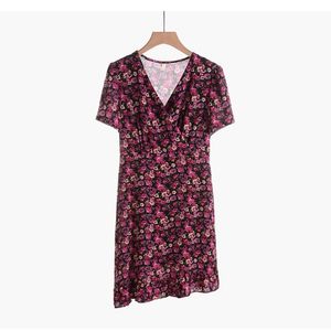 Plus storlek klänningar klänning kvinnor sommaren enkla ditsy blommor löst fluffigt tryck kastar V-ringning kort ärm sundress större xl-5xl 252w