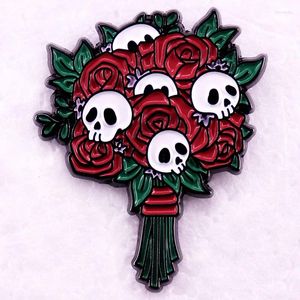 Brooches Floral Bouquet Skull Enamel Pin Rose Skeleton Brooch Creepy Lapel