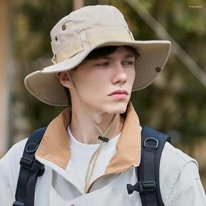 Berets Summer Men Bucket Hat Outdoor UV Protection Wide Brim Panama Safari Hunting Hiking Fisherman Beach Sunscreen Cap