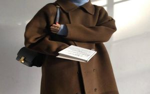 Женщины зимняя толстая коричневая воротника супер длинное шерстяное пальто с двойной грудью хлопковое пальто элегантная кардиганская куртка Outwear6443835