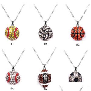 Pendant Necklaces Sports Ball Crystal Softball Baseball Basketball Football Soccer Volleyball Rugby Chains For Women Men Fashion Drop Dhtmu