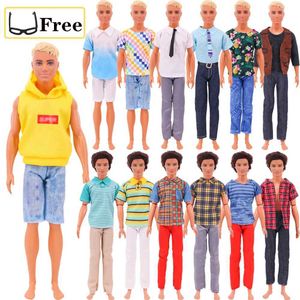 Doll Apparel Ken Doll Roupos Camiseta artesanal + TrouserShoodie + Shorts Adequado para Ken Doll Fashion Casual Casual Glasses Gree Gift Y240529