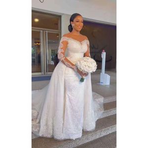 Ny ankomst långärmad spets sjöjungfru bröllopsklänning avtagbar brudklänning vestidos de noiva 2024