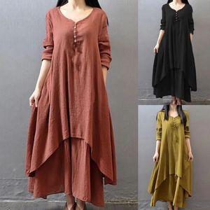 Women Elegant Linen White Dresses Bohemia Layering Vintage Robe Long Sleeve Loose Dress Female Autumn Vestidos 240523