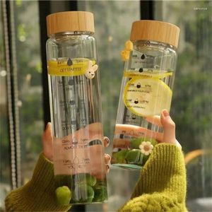 Wasserflaschen 1000/700 ml Glasflasche mit großer Kapazität mit Zeitmarker -Abdeckung transparenter Milchsaft Einfaches Tasse Geburtstagsgeschenk