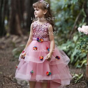 2022 Summer New Children's Princess Girls Mesh Mesh Flower Sleeveless Abiti da pista Banchet Party Elegant Performance Wear