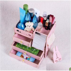 Storage Boxes Bins Diy Wooden Box Makeup Organizer Jewelry Container Wood Der Desktop Handmade Women Cosmetic Drop Delivery Home G Dhhcf