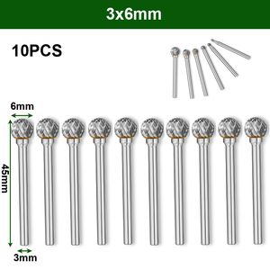 10st 3*1,5/2/3/4/5/6 Bollform av typ D volframkarbid rotationsfiler set - Power Tool borr malning burr die kvarn snickning