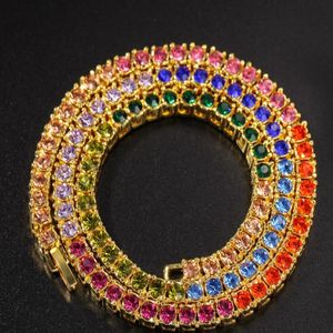 Iced Out Mutil-Colored Rhinestones Tennis Chains Rainbow Hiphop Necklace Fashion Men Women Diamond Tennis Chain Neckles Smycken 278p