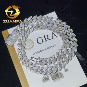 Buzlu Moissanite Hip Hop Takı 13mm Özel Tasarım Küba Bağlantı Zinciri 925 STERLING Gümüş Küba Zinciri Kolye Kolye için