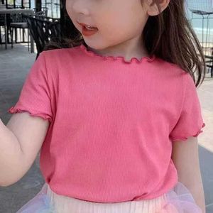 T-Shirts Baby Girls Kurzarm T-Shirt 2024 Sommer Kinder Top Tees Baby Solid Color Hemden 1 bis 8 Jahre Kinderkleidung koreanischer Stil D240529
